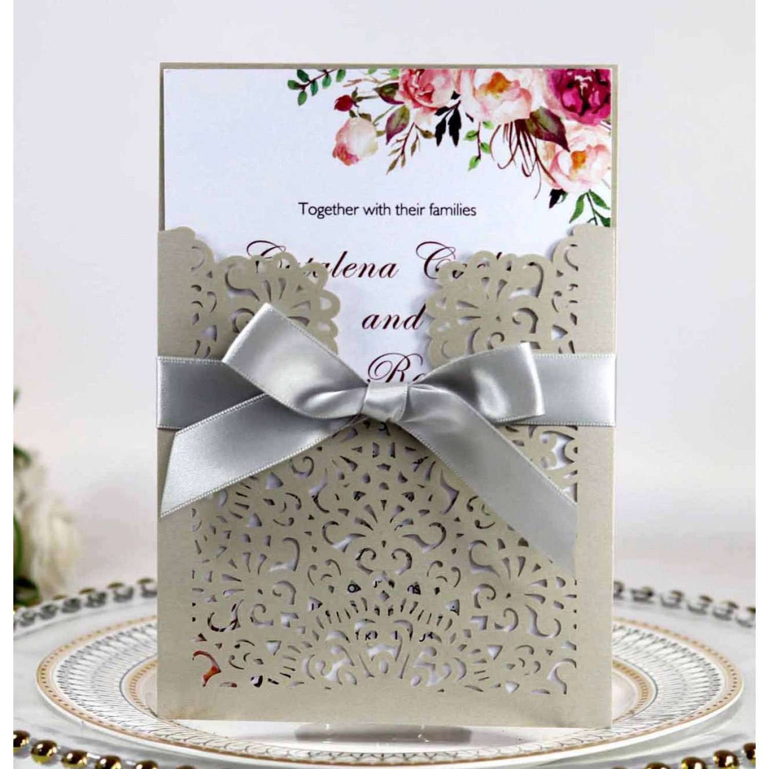 Christmas Card Wedding Card Design Laser Cut Ribbon Bow Invitation